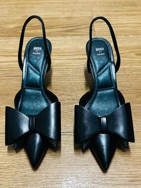 ALDO x Wicked “Wickedly Beautiful” Bow Slingback Heels Black Pointed Toe Pumps